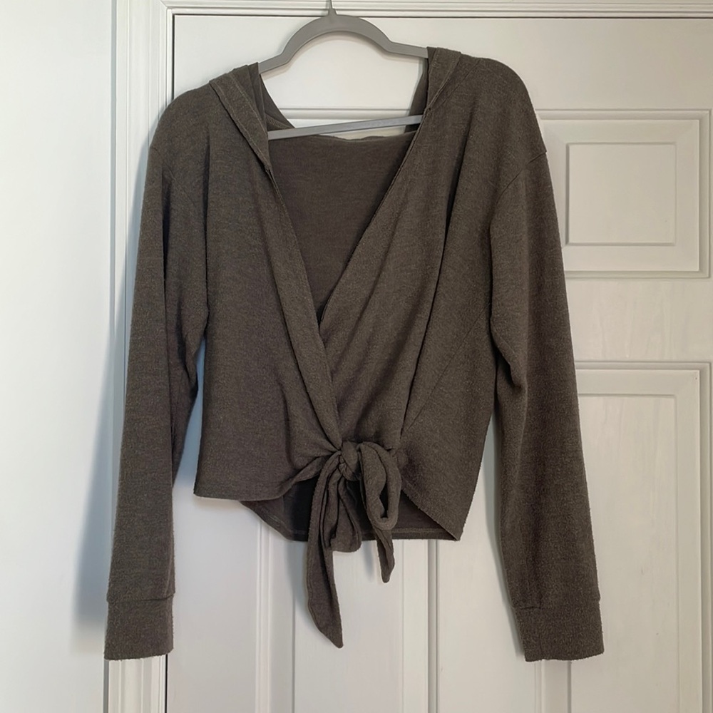 Hooded Cropped Wrap Long Sleeve Top